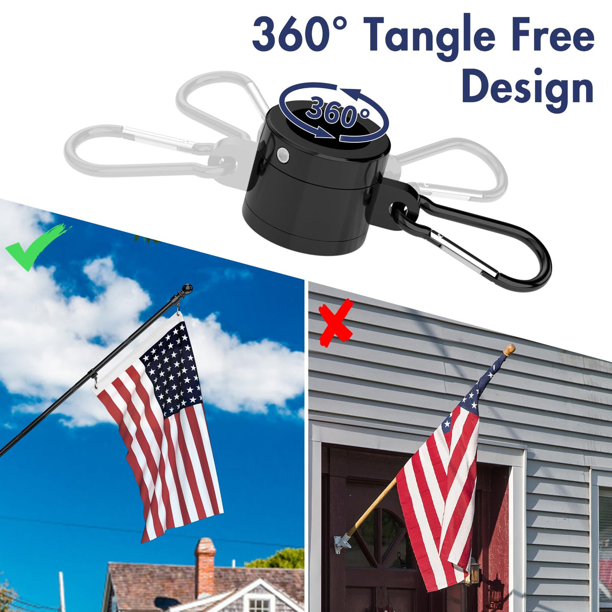 FIASON flagpole 360-degree rotating ring prevents tangling
