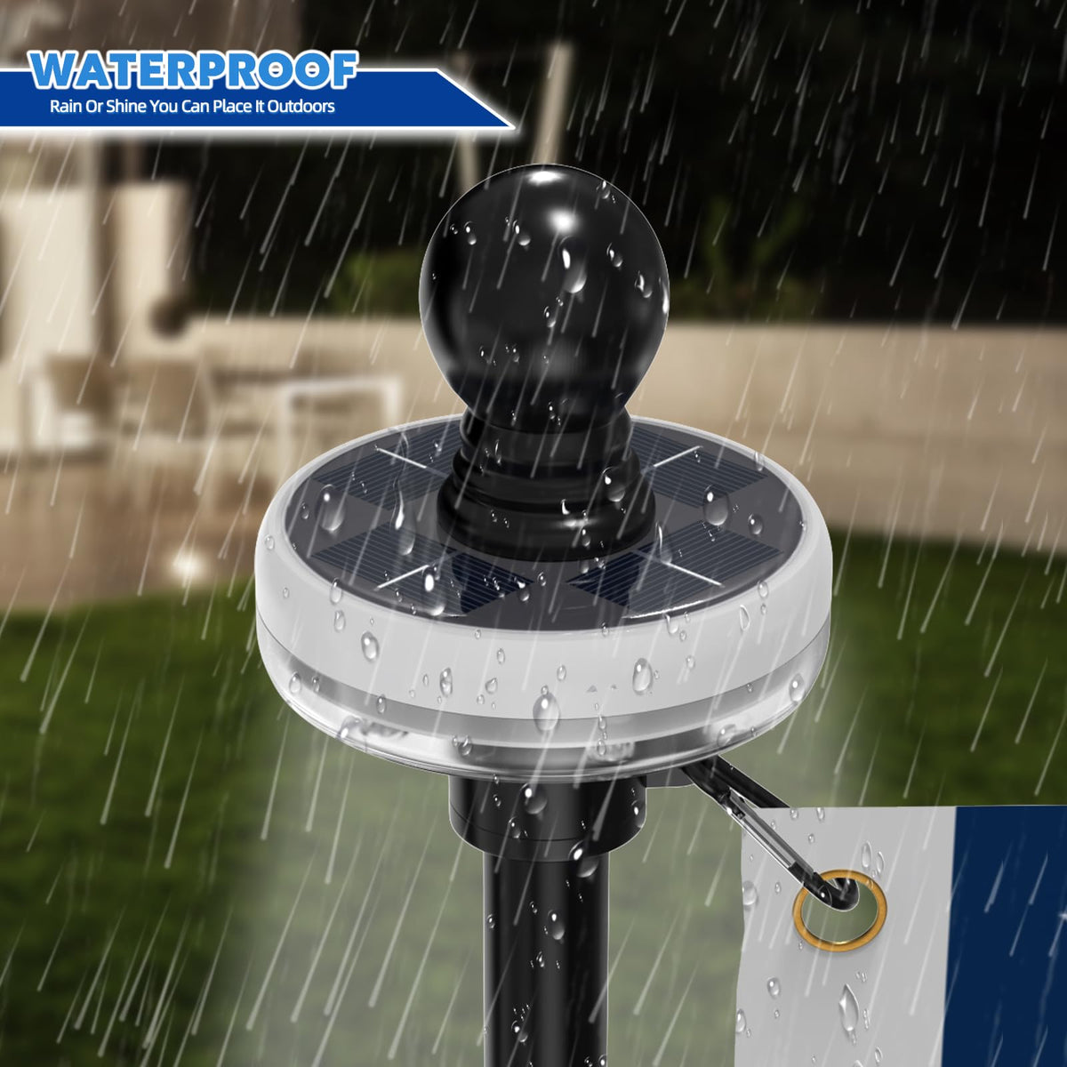 FIASON solar flag pole light automatic dusk-to-dawn sensor for hands-free operation.