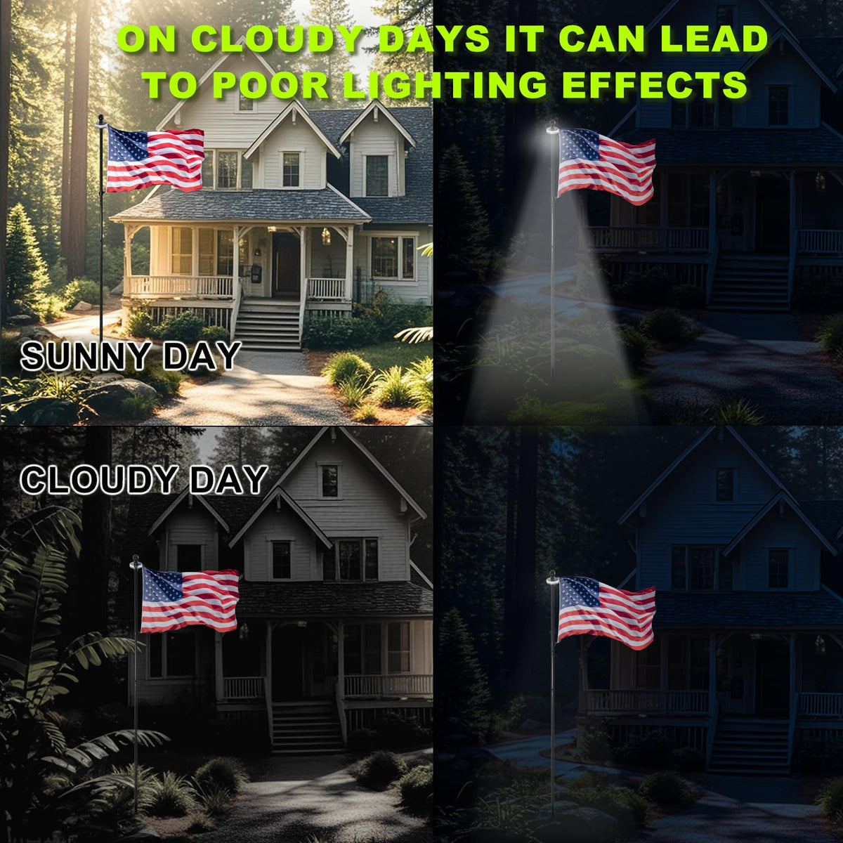 FIASON solar flag pole light night illumination enhances flag visibility after dusk.