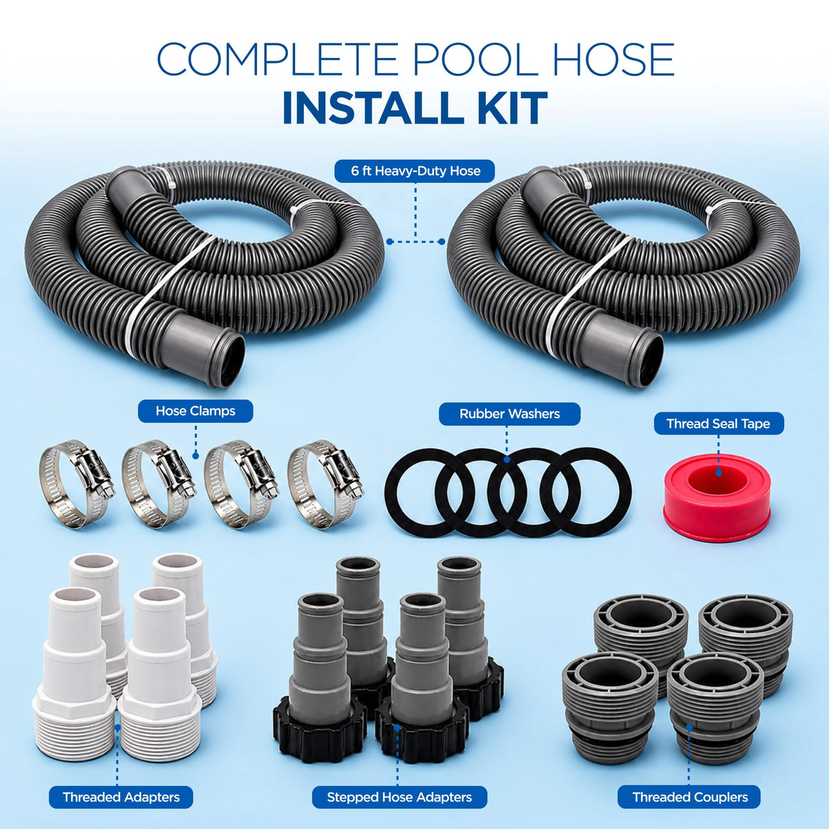 FibroPool 6 ft 1.5 in pool hoses ready for installation.