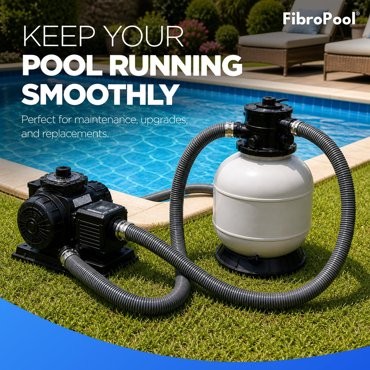 FibroPool versatile hose kit supports various above-ground pool setups.