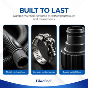FibroPool components connect pumps, filters, and heaters with universal compatibility.