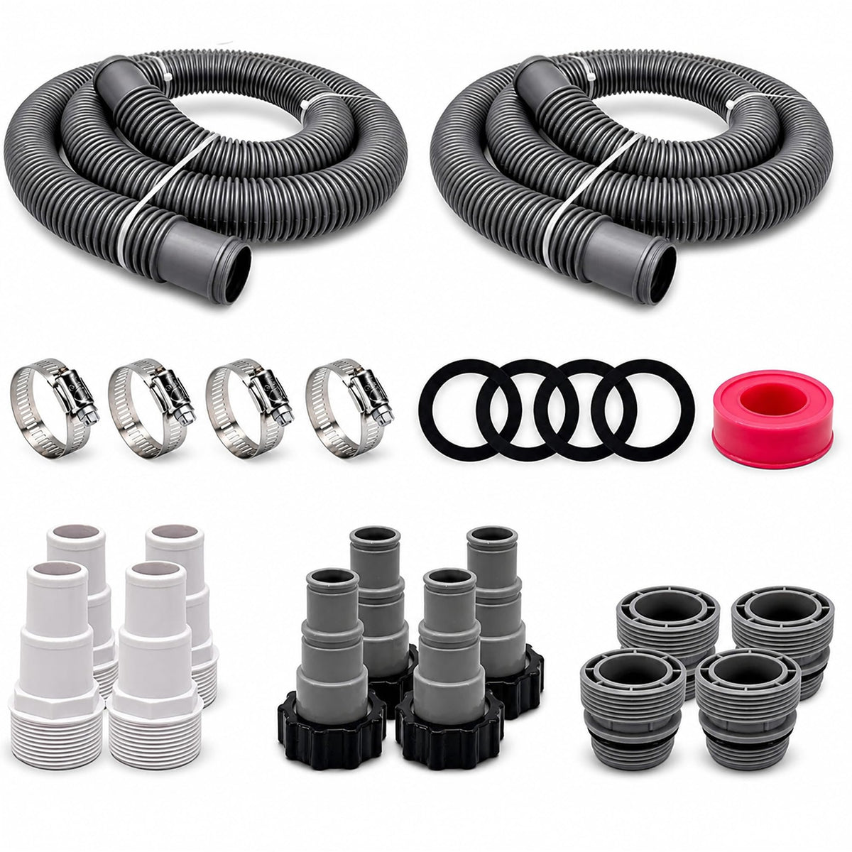 FibroPool universal hose kit box showing complete components for quick pool upgrades.