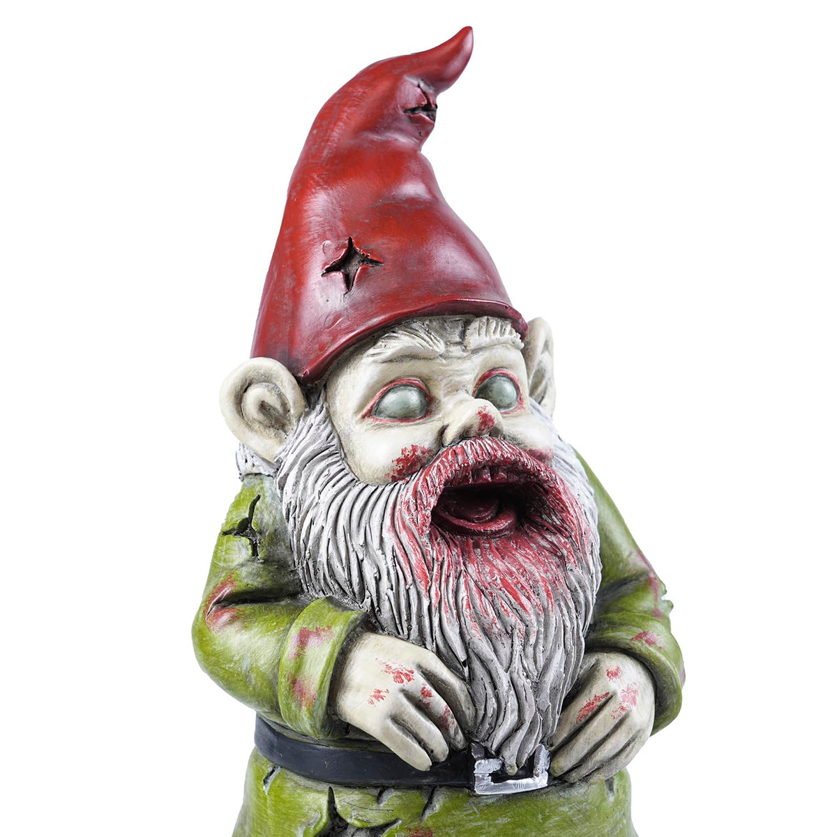 FICITI zombie gnome sculpture; indoor/outdoor resin art adds Halloween ambiance.