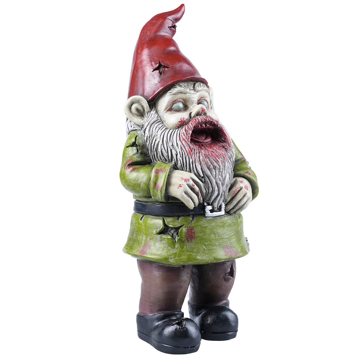 FICITI hand-painted zombie gnome; outdoor paint resists weathering.