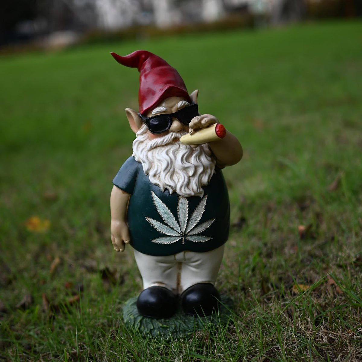 FICITI Smoking Gnome detailed-paintwork reveals artisan craftsmanship for indoor or outdoor display.