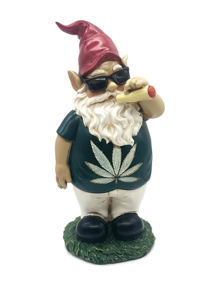 FICITI Smoking Gnome front view shows whimsical garden decor for outdoor spaces.