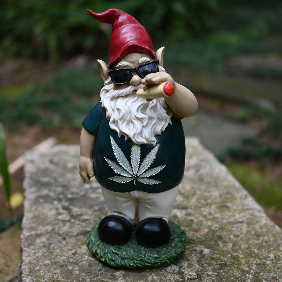 FICITI Smoking Gnome side view captures playful character for yard and porch.