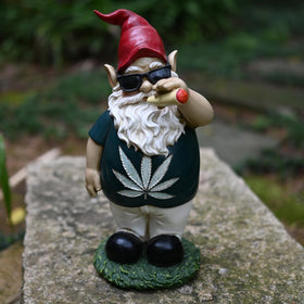FICITI Smoking Gnome side view captures playful character for yard and porch.