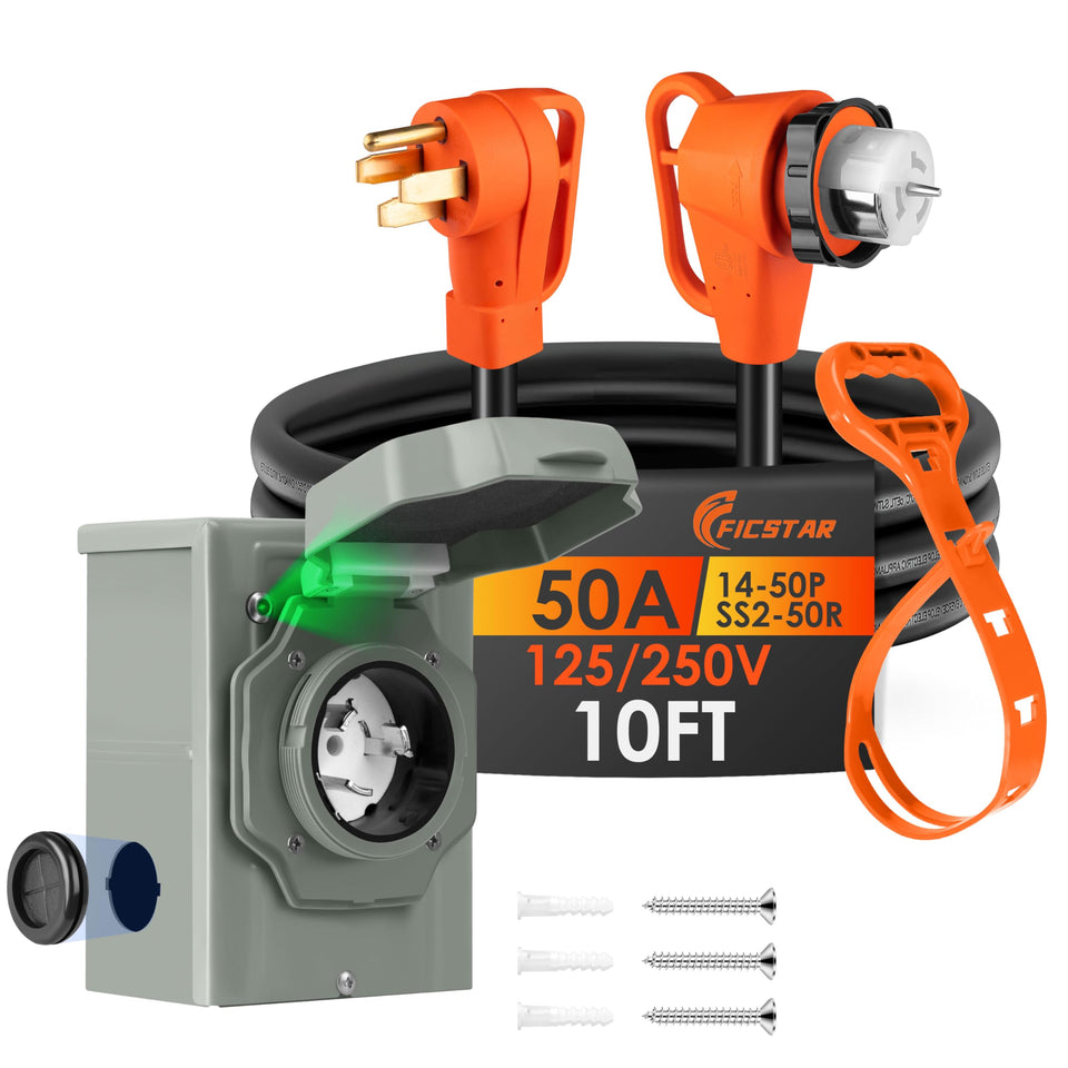 Ficstar 10ft generator cord with 90-degree end for tight spaces