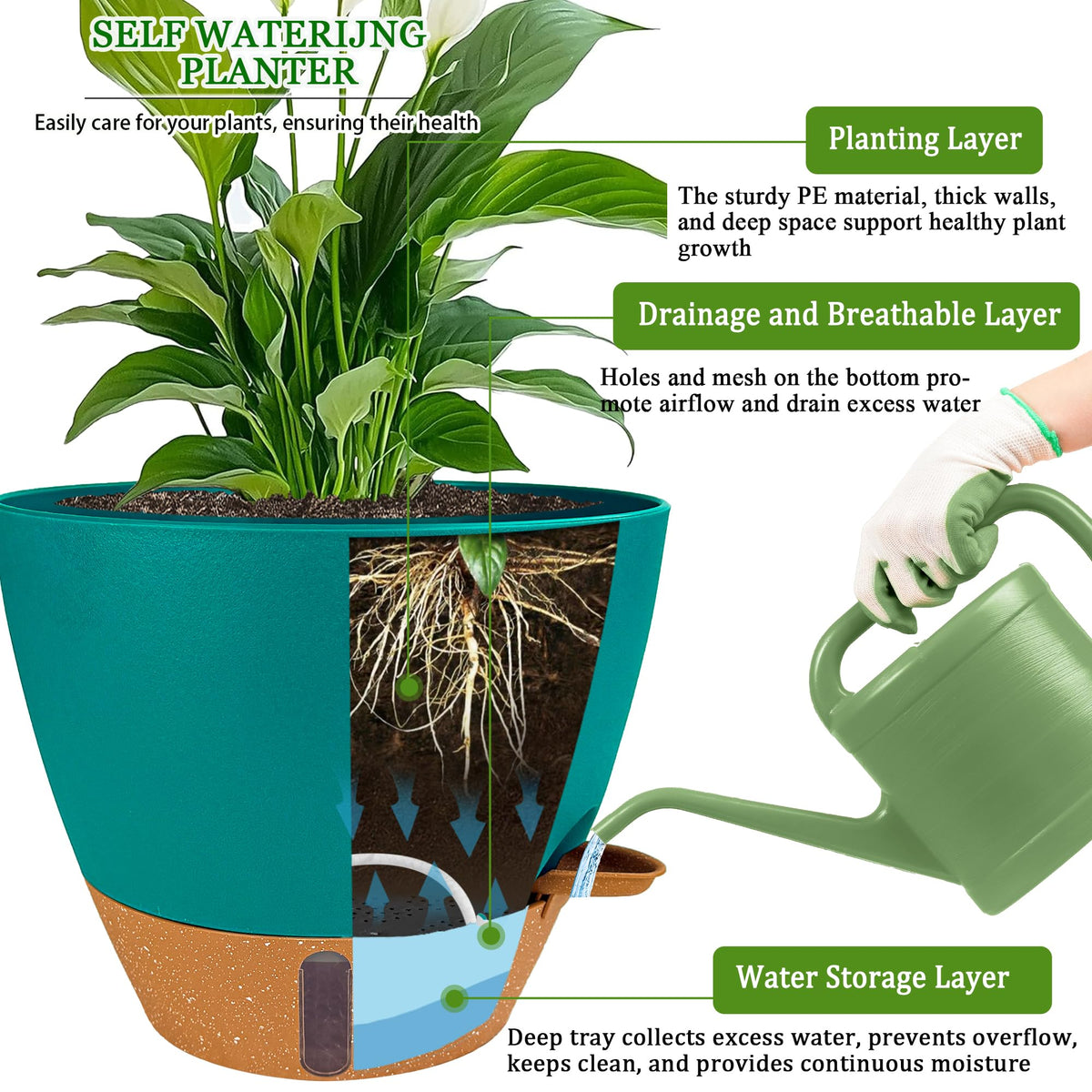 Fielda durable plastic 10 inch plant pot in turquoise for indoor or outdoor use.