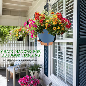 Fielda planter with durable metal chains for outdoor use and longevity.