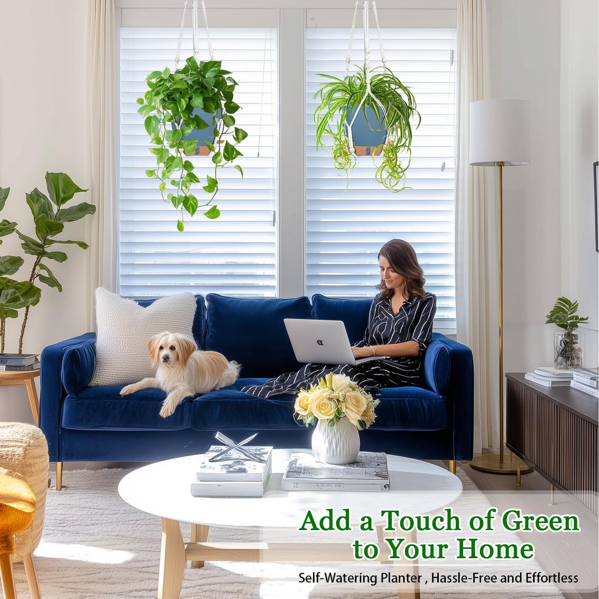 Fielda no-spill watering lip enables precise watering in hard-to-reach hanging spots.