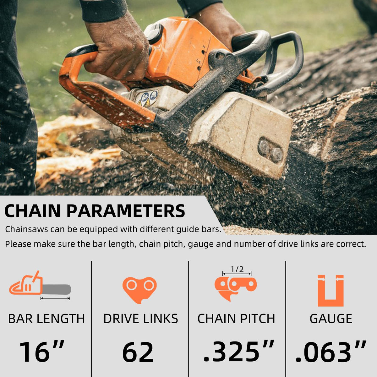Fifchall 16-inch STIHL-compatible chain suitable for 021 and 025 models.