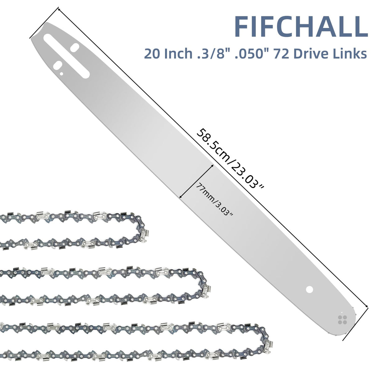 Fifchall German steel full-chisel chain for durable cutting.