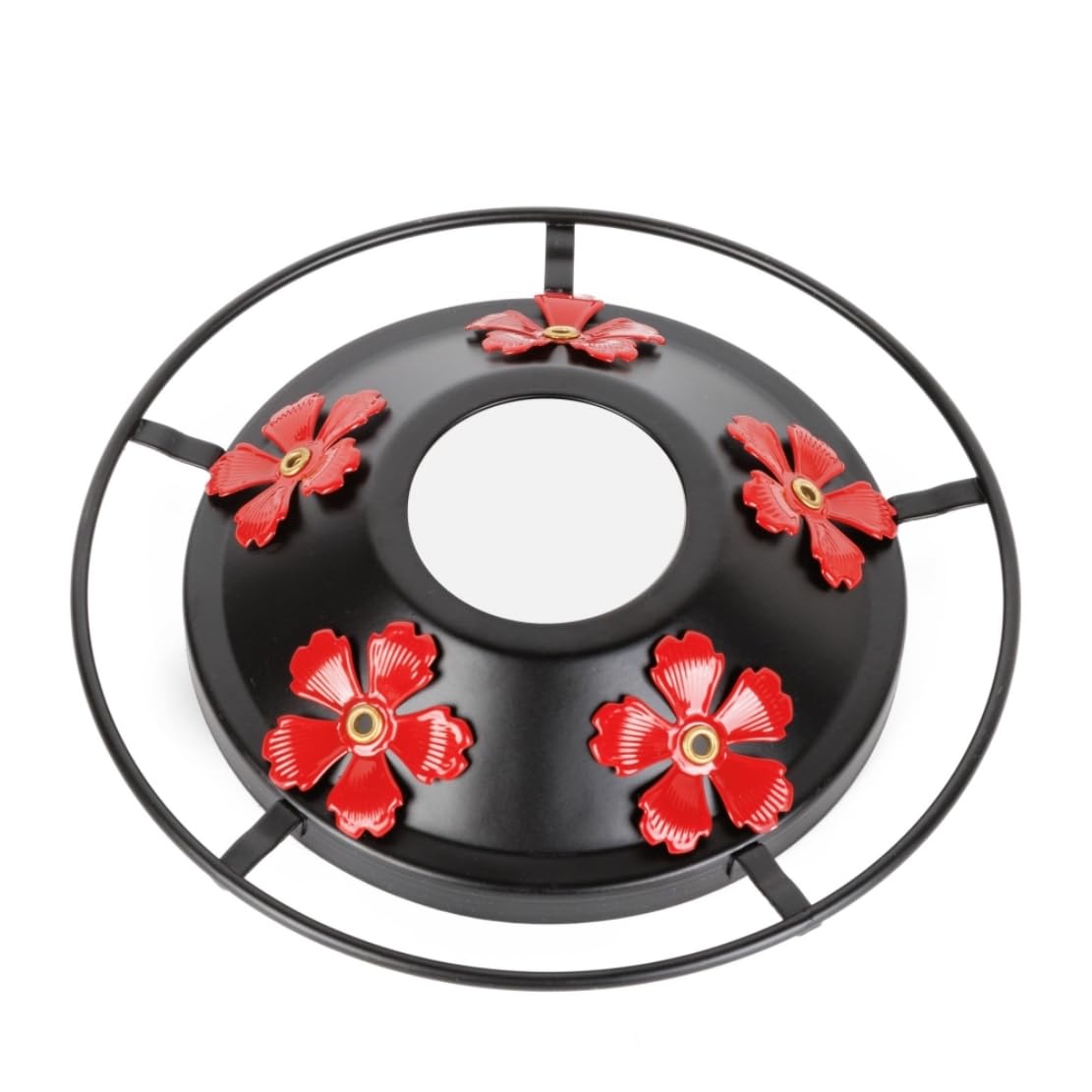 FIGEPO metal cover with red flowers—visual appeal and easy nectar access.