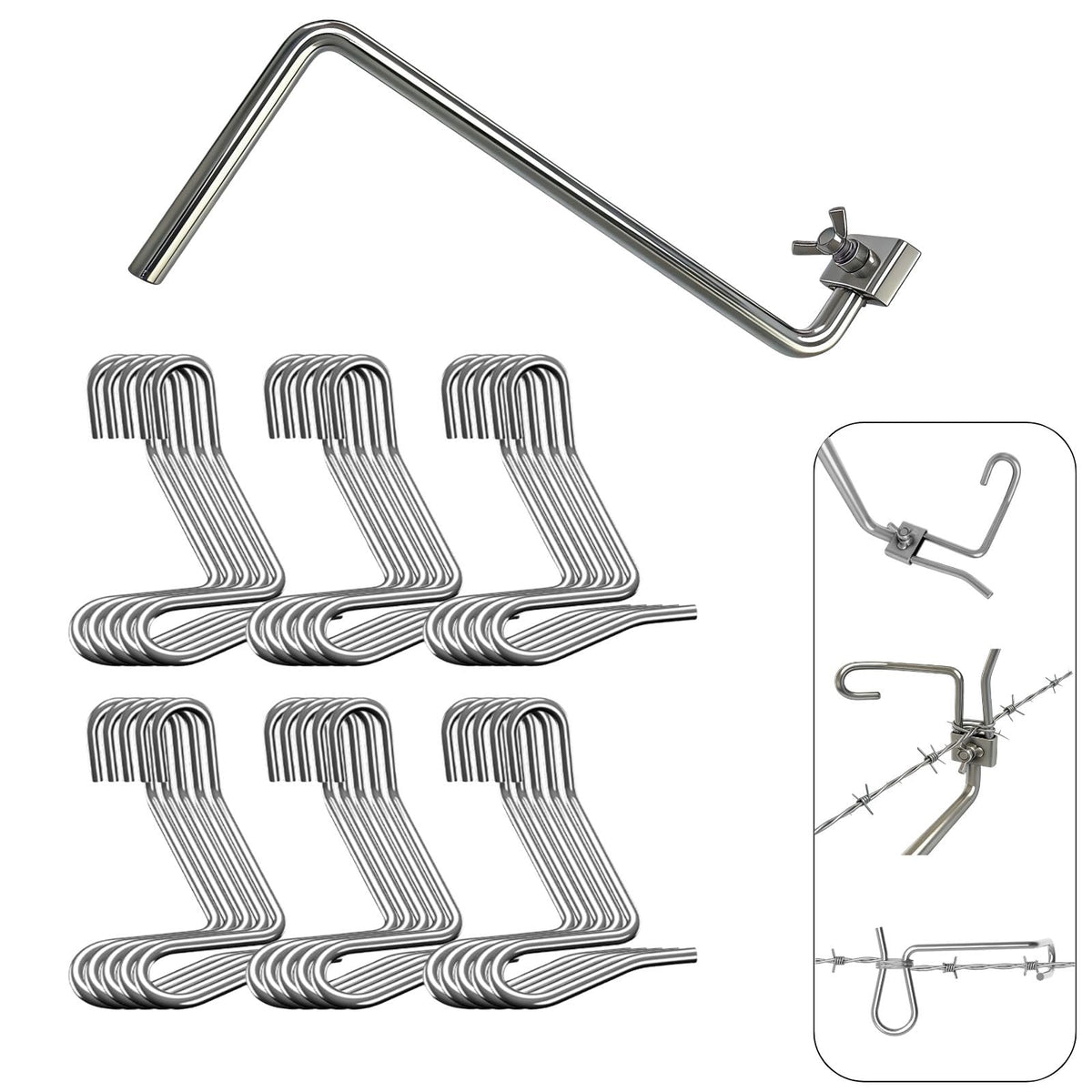Fijaru fence stretcher kit with 30 clips ready for tensioning on barbed wire.