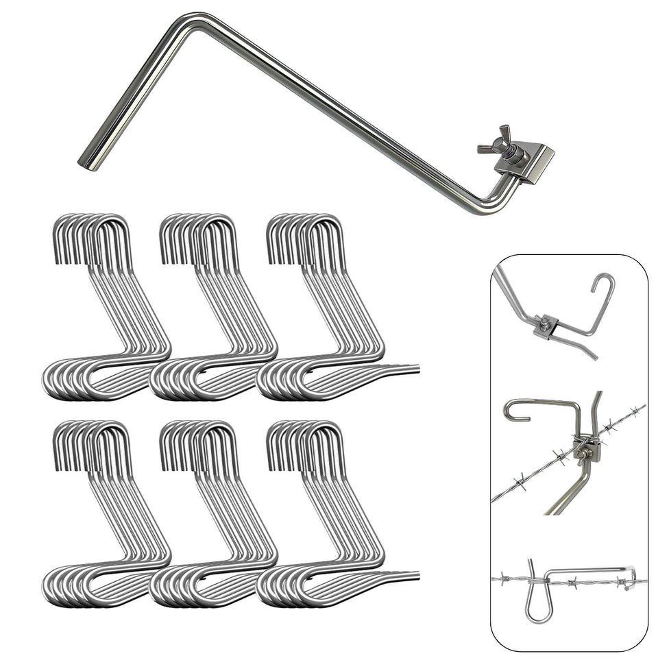 Fijaru fence stretcher kit with 30 clips ready for tensioning on barbed wire.