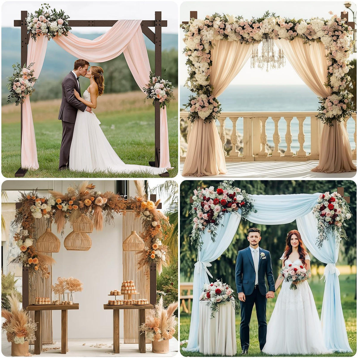 Fikowo wooden arch complements boho, rustic, and garden wedding styles.