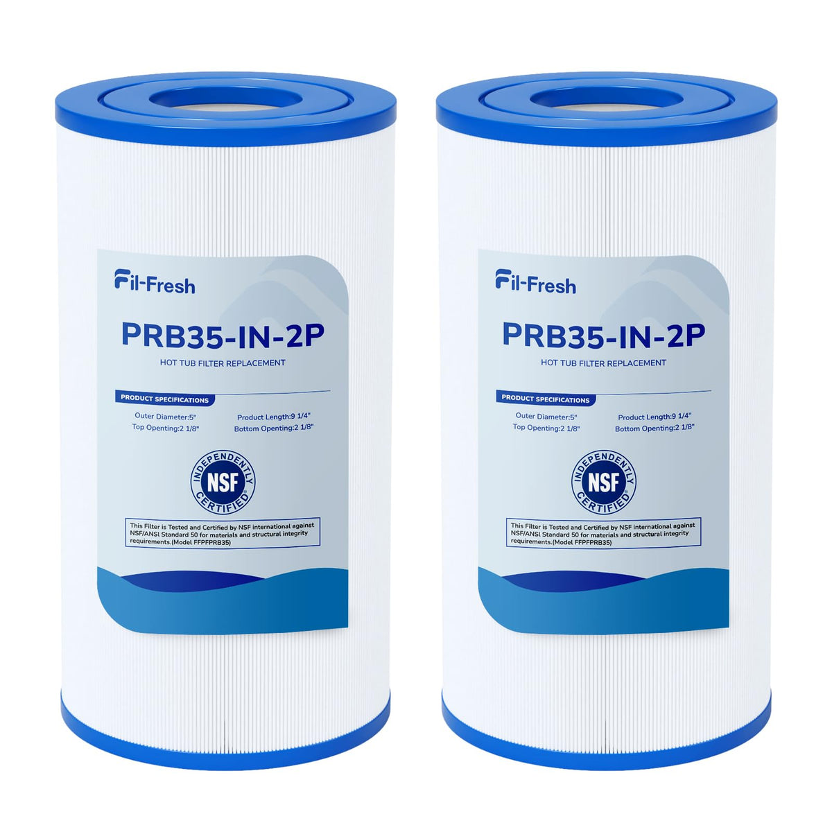 Fil-fresh PRB35-IN filter side view, compact fit for tight spa spaces and debris capture.