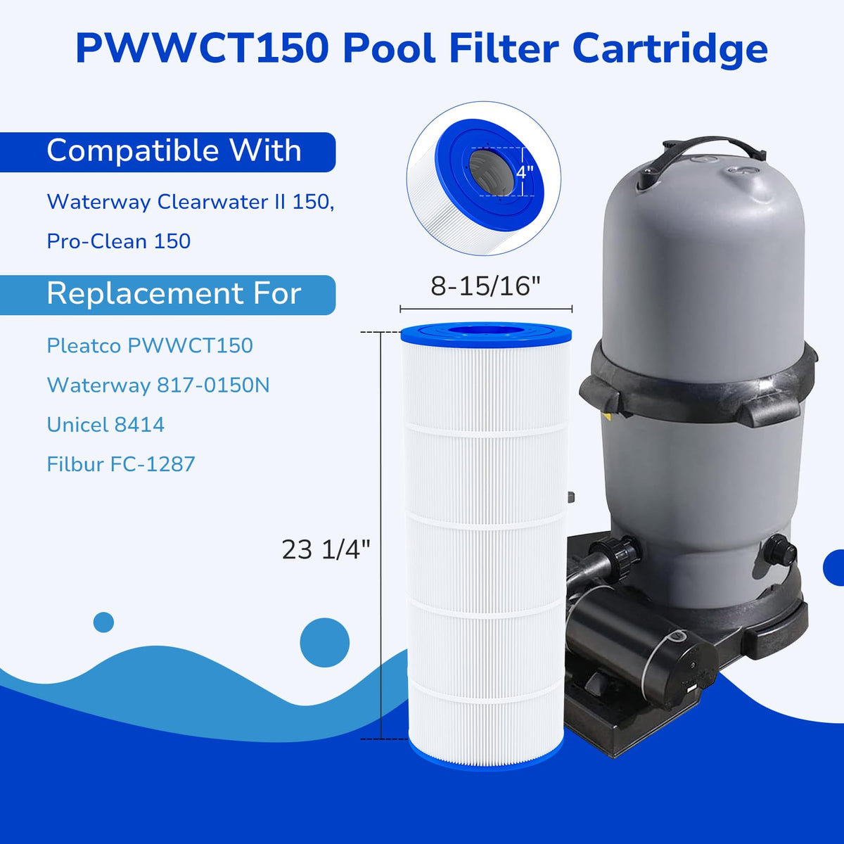Fil-fresh PWWCT150 ultrafine filtration technology traps tiny debris for clearer water.