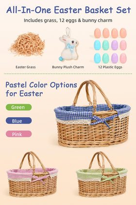 Filano Easter basket grass interior enhances colorful eggs visibility and festive charm.