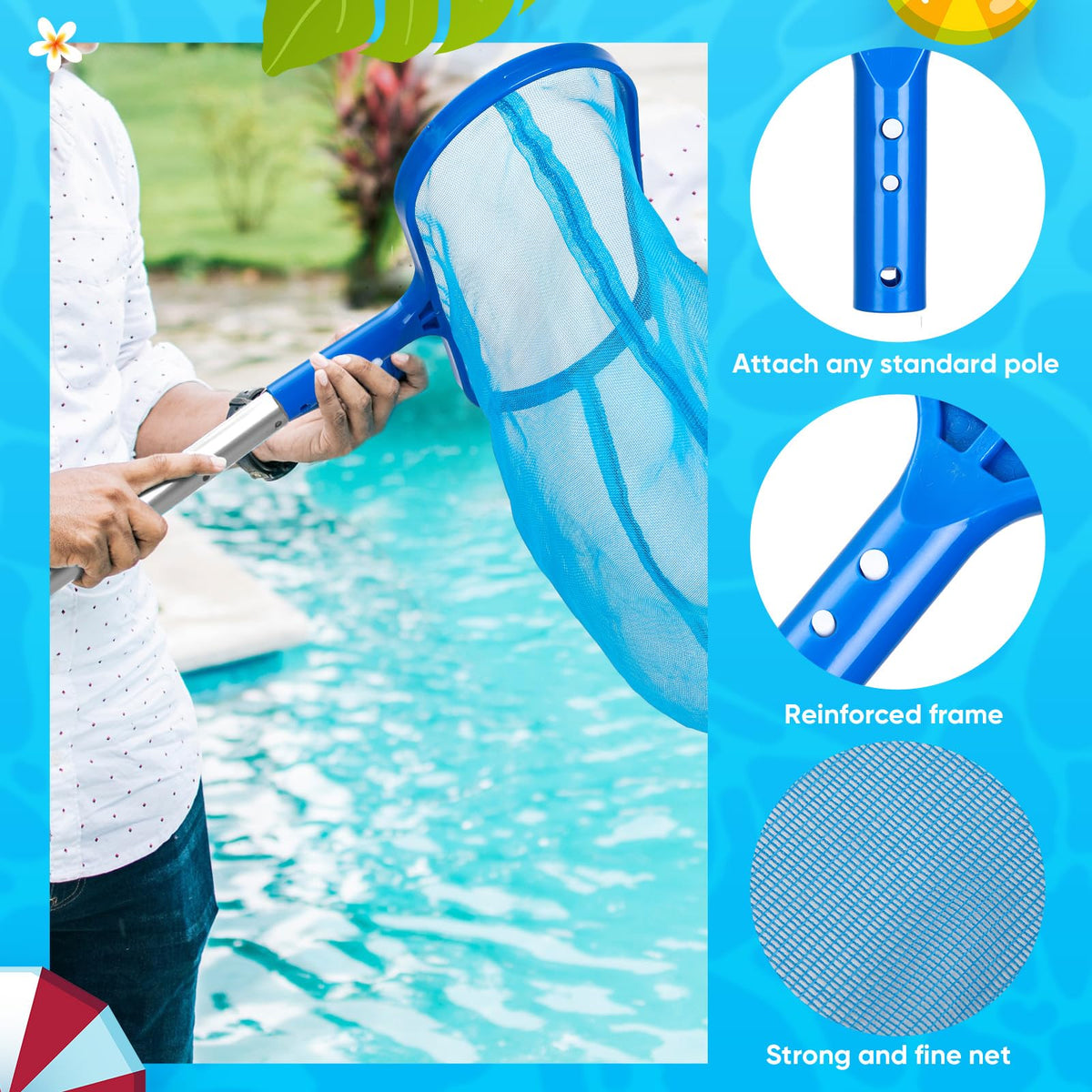 FillTouch shallow skimmer net ideal for surface debris and small leaves