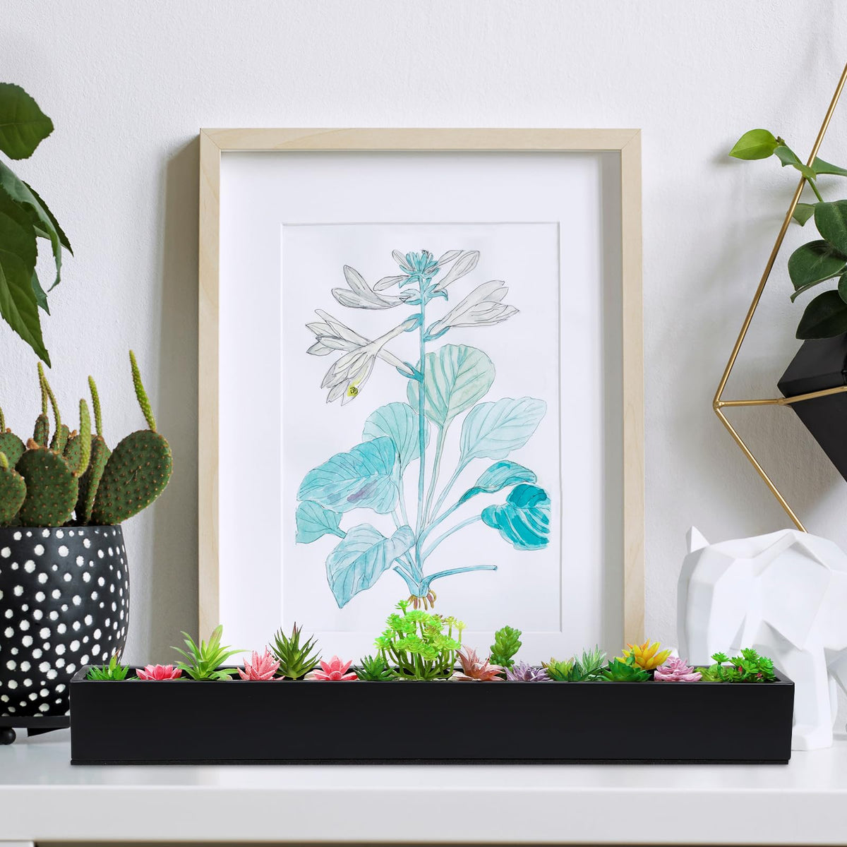 FillTouch window sill setup featuring long rectangular planter with herbs.