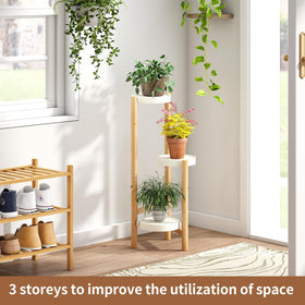 FILWH 3-tier plant stand white side view on a window sill
