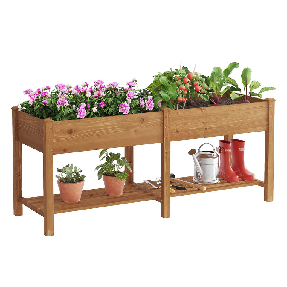 FILWH raised garden bed with legs and storage rack for organized gardening tools