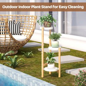FILWH white plant stand in living room displaying layered pots
