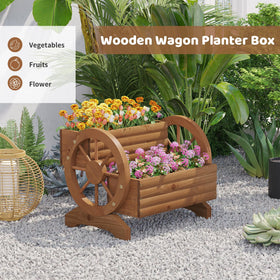 FILWH wooden wagon planter back view shows spacious box for flowers or herbs