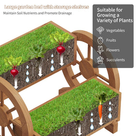 FILWH wooden wagon planter flowers and vegetables supported by wheels for easy repositioning