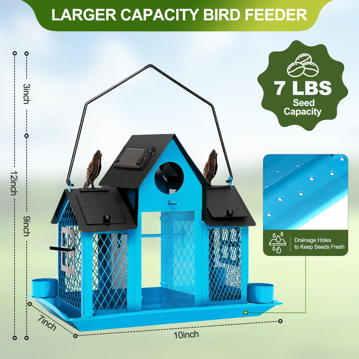 FIMOFIDRE 7-pound capacity reduces refills and keeps birds fed longer.