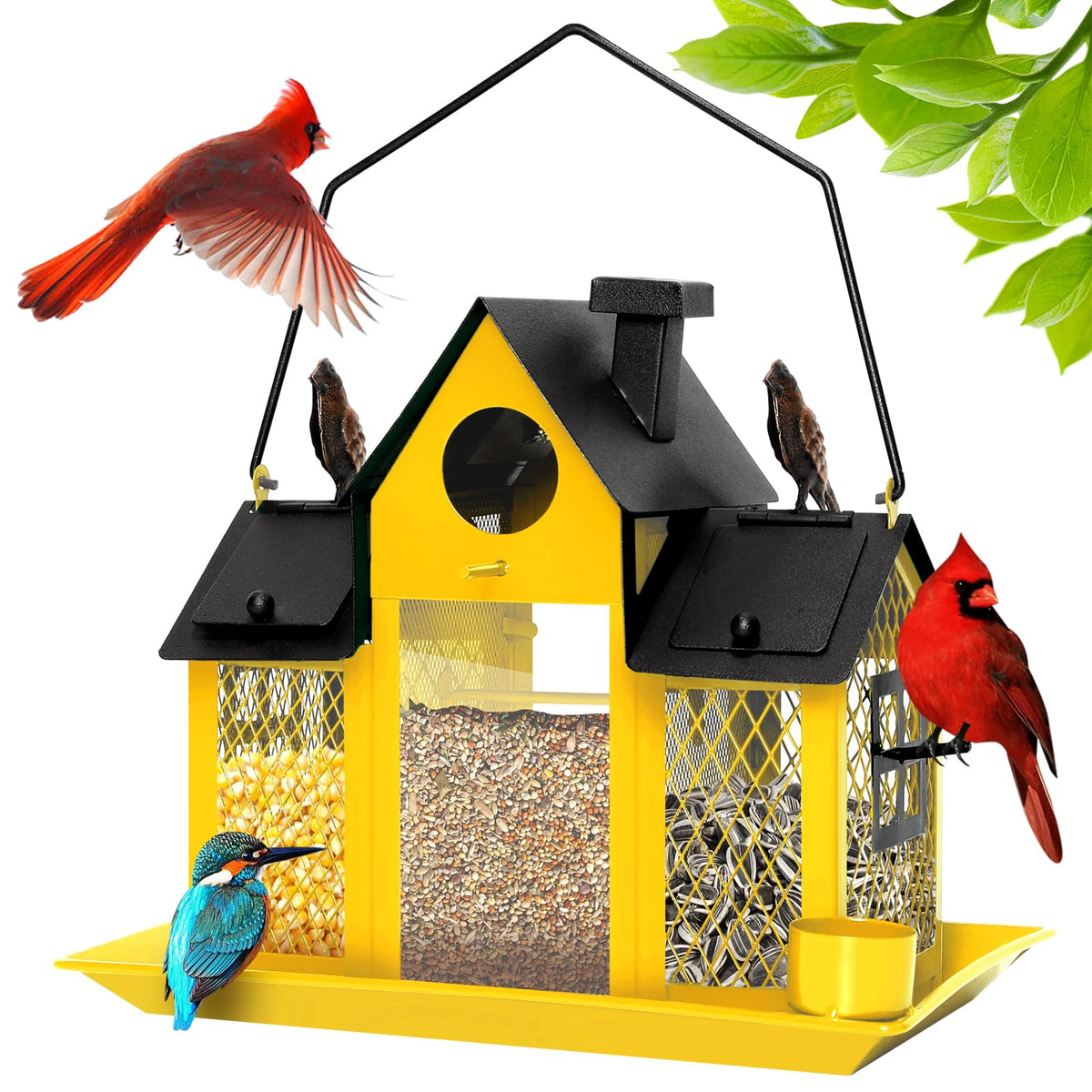 FIMOFIDRE solar bird feeder house in yellow for outdoor use