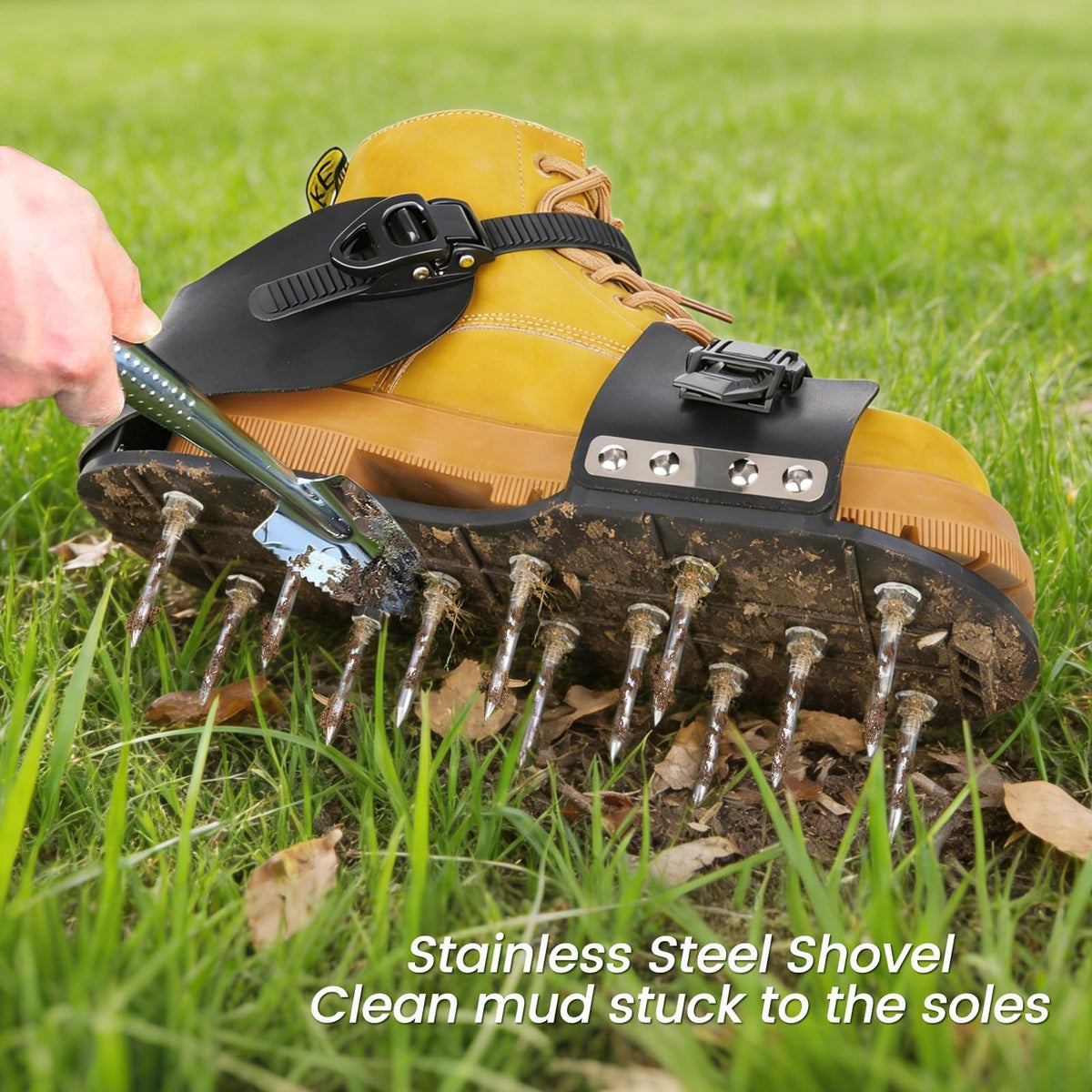 FIMXSD aerator shoes in use on lawn.