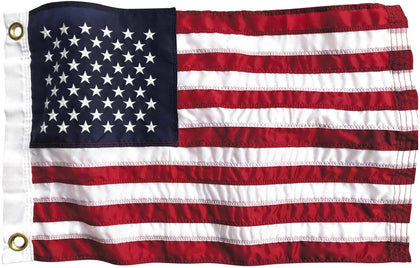 Fine Line Flag 12x18 flag on boat rail for durable maritime display