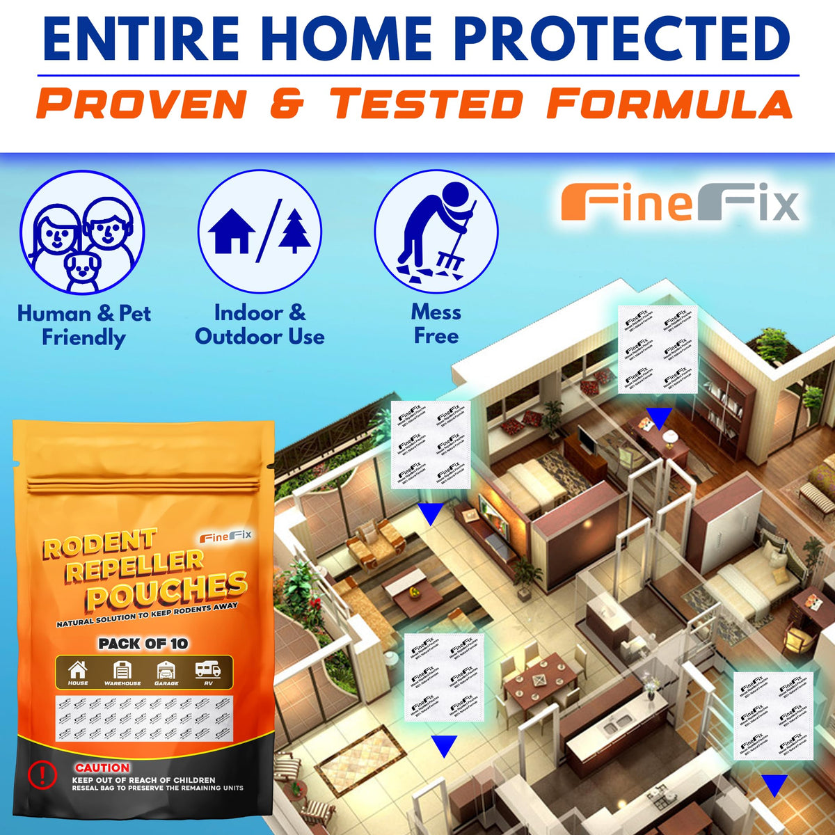 FineFix pouches in closet for discreet rodent deterrence