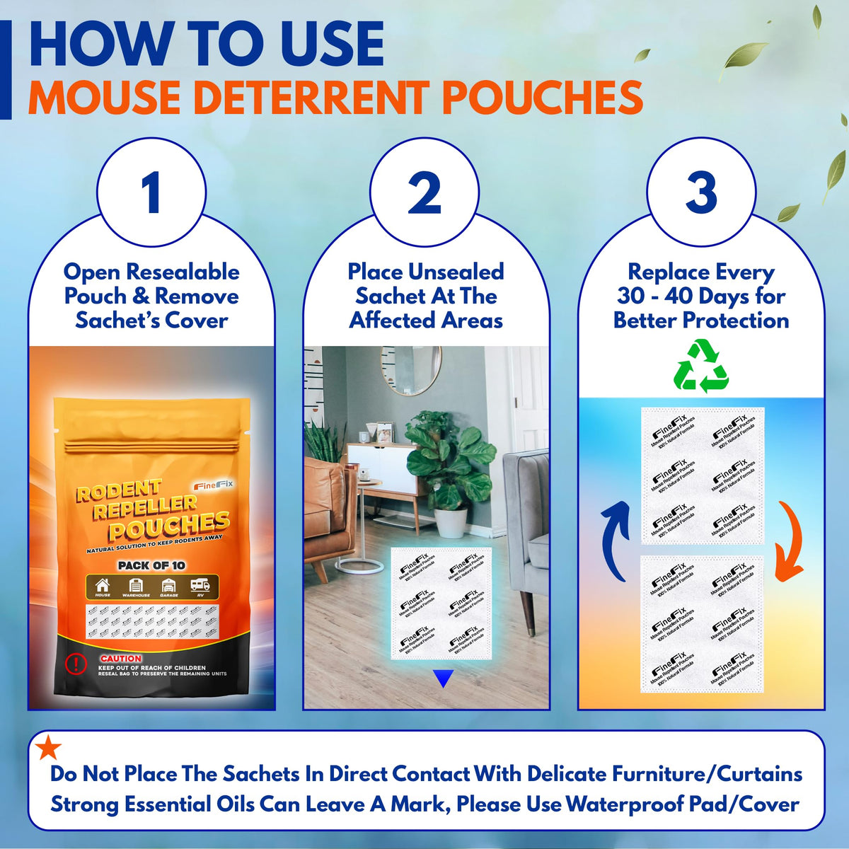 FineFix rodent deterrent pouches in garage reducing activity near tools