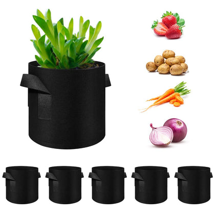 FineGearPow 5-pack 3 gallon grow bags with handles for easy repositioning.