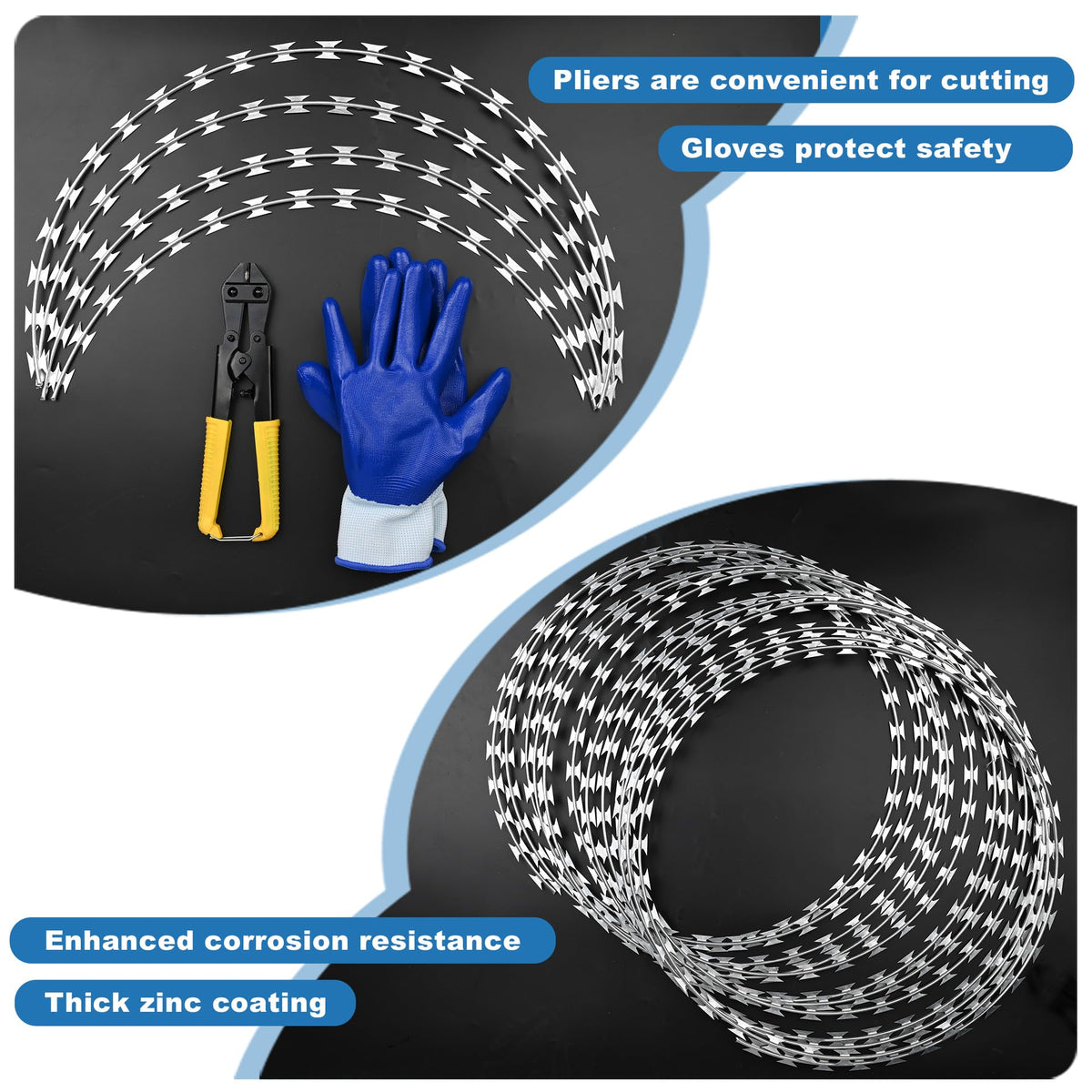 Finerelprot protective gloves included help keep hands safe during installation.
