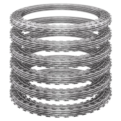 Finerelprot razor wire roll: six durable 18-inch sections for secure perimeter fencing.