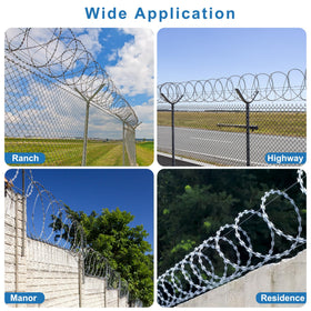 Finerelprot steel razor wire fence protects fences, walls, rooftops, and temporary barriers.