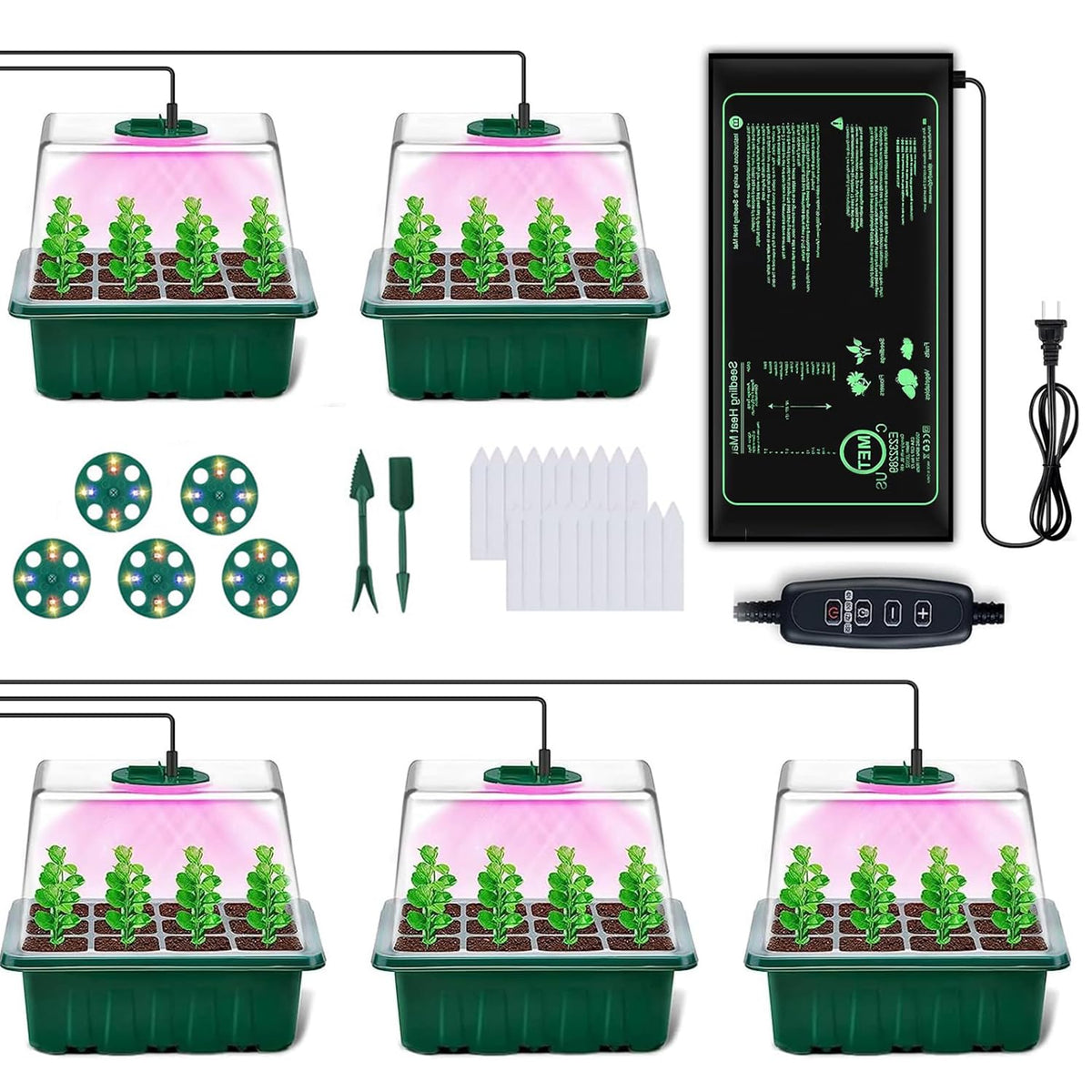 FINEST+ seed starter tray with heat mat and grow light promotes steady germination.