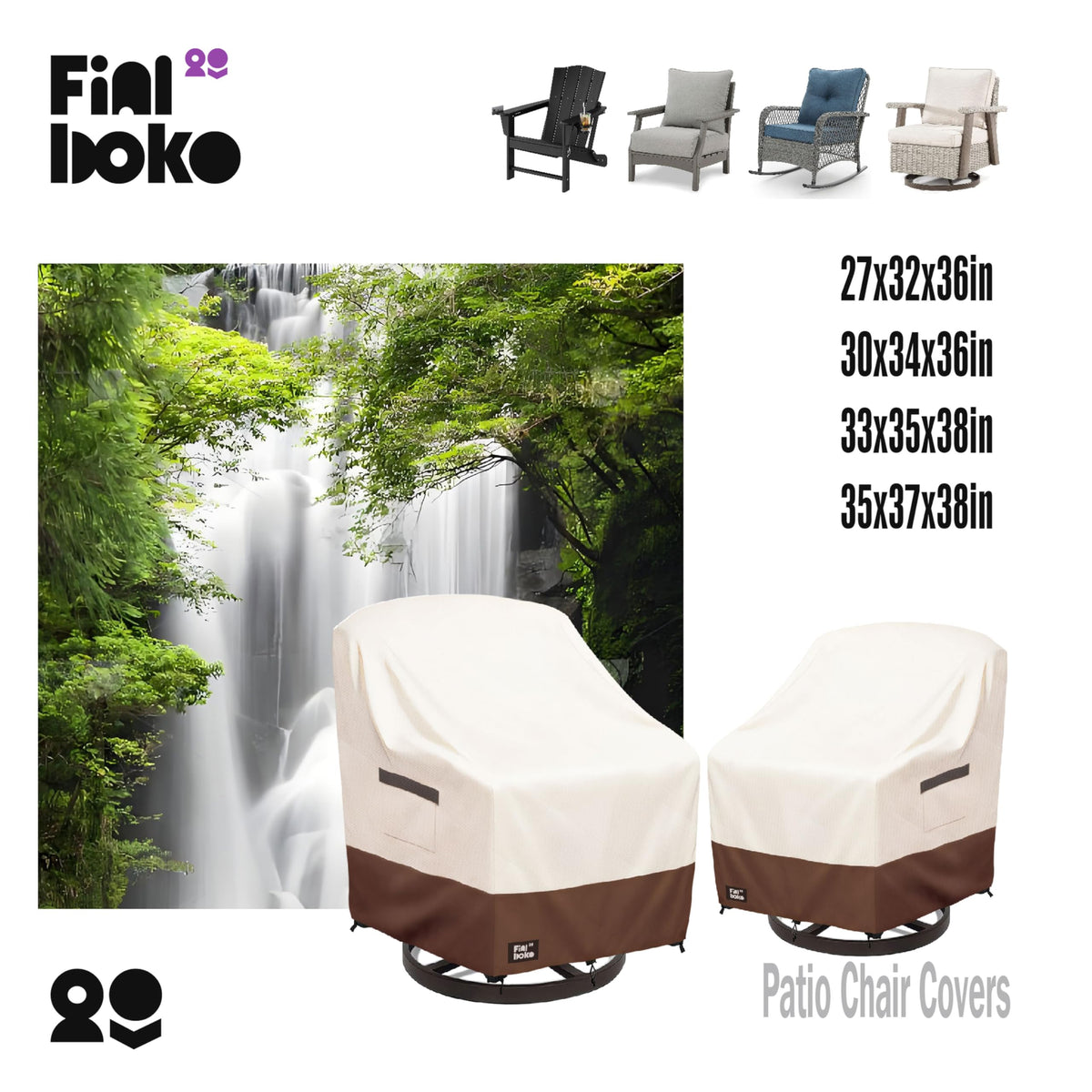 Finiboko chair cover with padded handles eases fitting and removal.