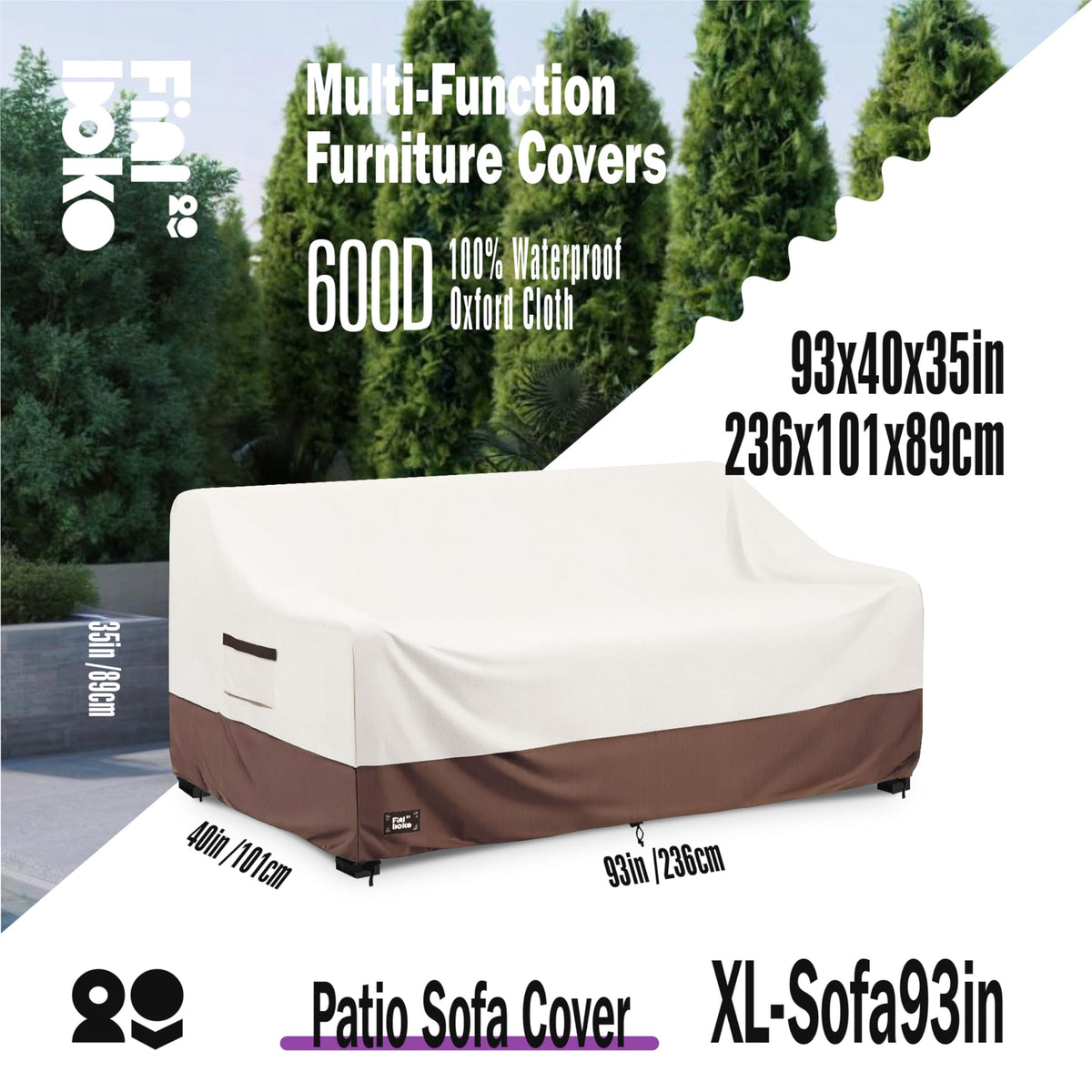 Finiboko outdoor cover in heavy-duty Oxford fabric shields patio sets from the elements.