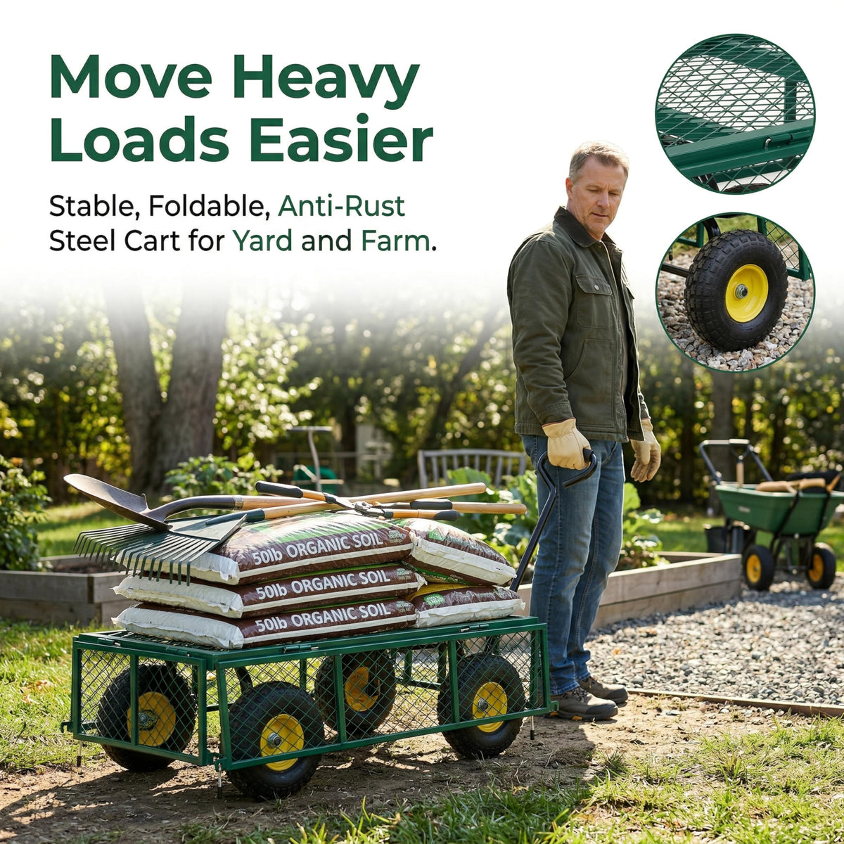 Finnhomy heavy-duty cart rotatable-handle allows pulling from any angle.