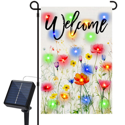 Finphoon Spring LED garden flag front view with vibrant floral print for curb appeal