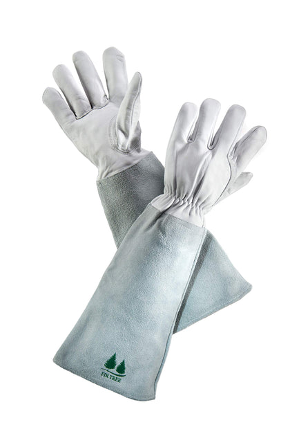 Fir Tree Leather Gardening Gloves protect from rose thorns while preserving dexterity.