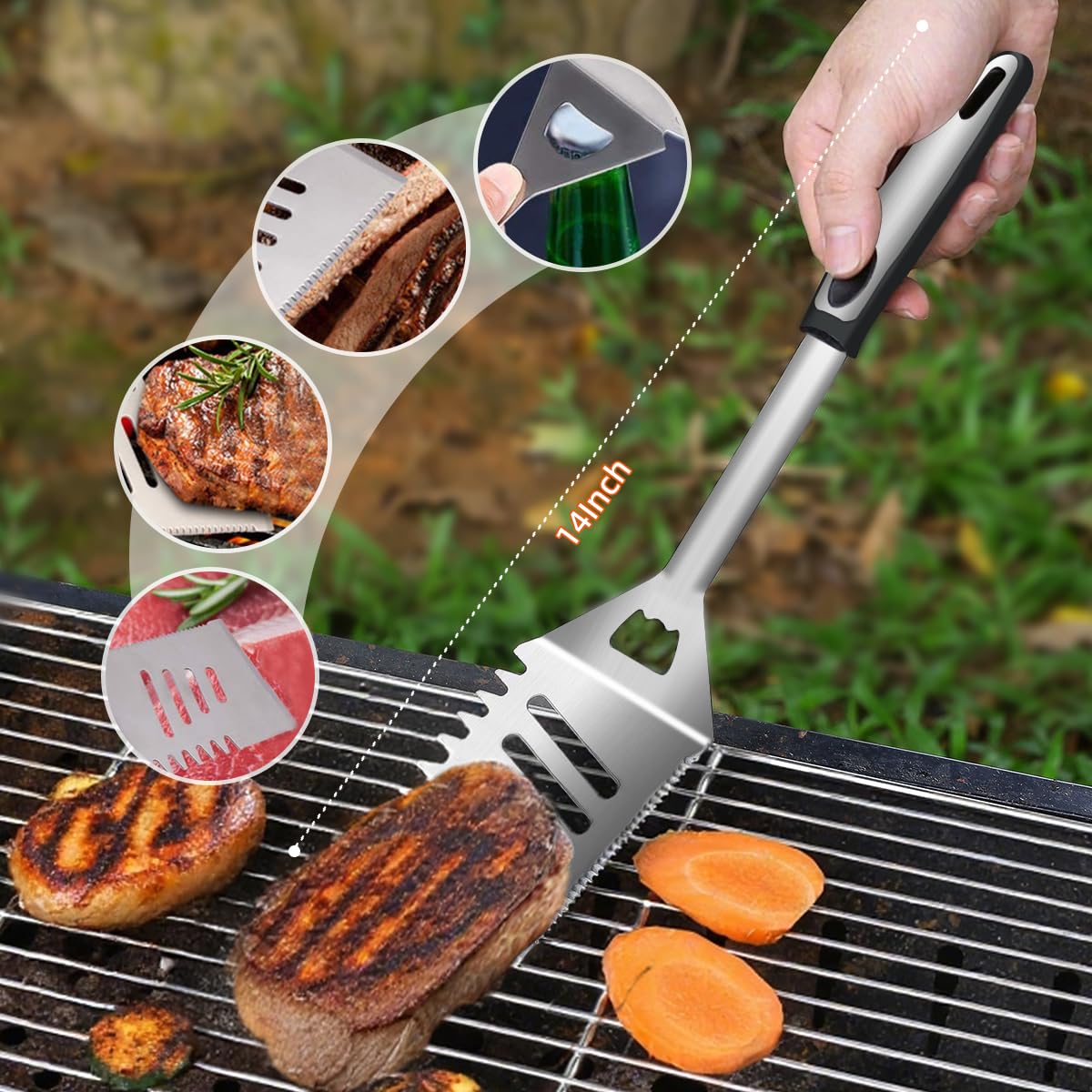 Firbisi BBQ fork securely lifts foods with sturdy grip